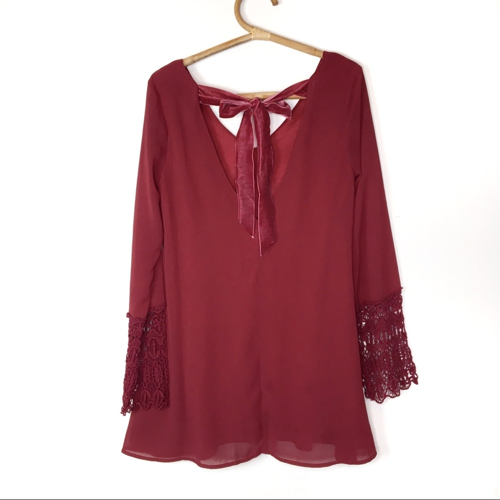 Reckless Angel | wine red bell sleeve dress | S - Picture 2 of 7